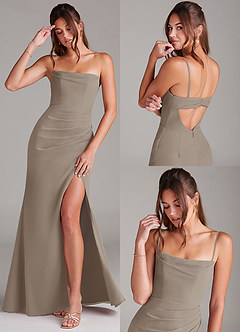 Azazie Leonis Bridesmaid Dresses Taupe Sheath Strapless Chiffon Convertible Dress image9