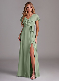Azazie Lainey Bridesmaid Dresses Dusty Sage A-Line with Pockets Chiffon Dress image3