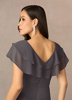Azazie Snapdragon Mother of the Bride Dresses Steel Grey A-Line V-Neck Ruched Chiffon Dress image5