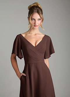 Azazie Ambrosia Robes de demoiselle d'honneur Robe Trapèze en Mousseline de soie Plissée Ganache image2