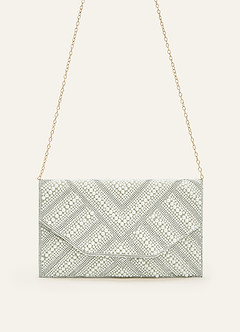 front Pearl Beaded Geometric Envelope Flap Clutch