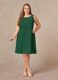 Azazie Shirley vestidos de madre de la novia Vestido de Verde Oscuro de Gasa de Corte En A con Plisado Scoop image11
