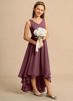 Azazie Kitten Girls Formal Flower Girl Dresses Sangria A-Line Chiffon Dress image3