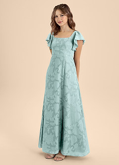 Azazie Bondi Junior A라인 절하다 플로럴 번아웃 플로어 길이 주니어 신부 들러리 드레스 image3