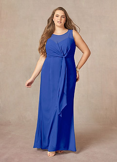 Azazie Marchioness Mother of the Bride Dresses Royal Blue A-Line Scoop Pleated Chiffon Dress image7