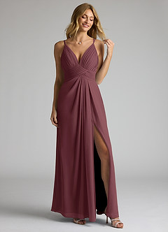 Azazie Maren Allure Bridesmaid Dresses Sangria A-Line V-Neck Lace Chiffon Dress image8