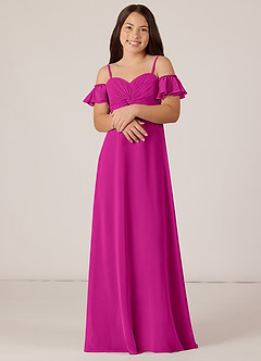 Azazie Juna Junior Robe Trapèze en Mousseline de soie Épaule décolletée Fuchsia image3