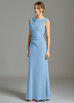 Azazie Kieryn Bridesmaid Dresses Powder Blue Mermaid Pleated Chiffon Dress image3