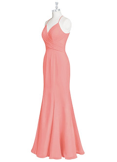Azazie Carolina Bridesmaid Dresses Coral Mermaid Ruched Chiffon Dress image8