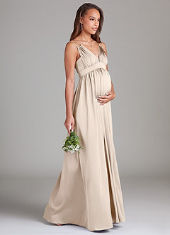 Azazie Emree vestidos de dama de honor de maternidad Vestido de Corte En A Con bolsillos Hasta el suelo Satén Elástico image4