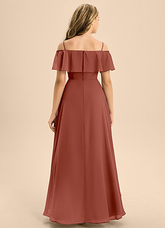 Azazie Maggie Junior A-Linie Schulterfrei Chiffon Kleid Rotbraun image6