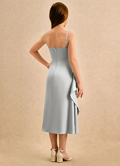 Azazie Canna Girls Formal Flower Girl Dresses Silver A-Line Pleated Stretch Satin Dress image2