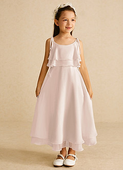 Azazie Temi Flower Girl Dresses Rose Petal A-Line Spaghetti Strap Chiffon Dress image3