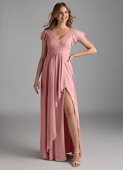 Azazie Omari Bridesmaid Dresses Dusty Rose A-Line Mesh Dress image1
