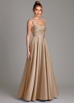 Azazie Azaria Bridesmaid Dresses Taupe A-Line Corset Stretch Satin Dress image4