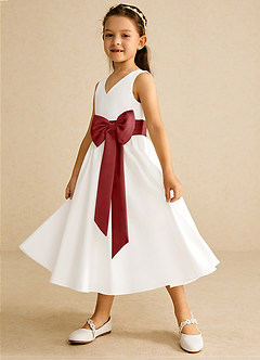 Azazie Darling Flower Girl Dresses Ivory Rust A-Line Bow Cotton Dress image3