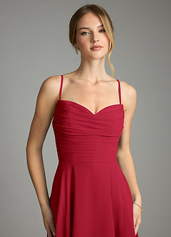 Azazie Ayla Abiti da Damigella Abito A-Line in Chiffon Scollo a Cuore Scarlatto image3