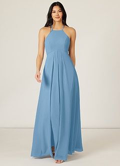 Azazie Sarah Final Sale Steel Blue Empire Pleated Chiffon Dress image1