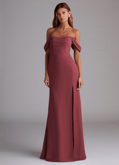 Azazie Saige Brautjungfernkleider Wandelbar A-Linie Schulterfrei Chiffon Kleid Merlot image3