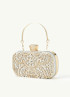 front Crystal And Rhinestone Embellished Clutch Bag
