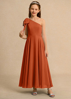 Azazie Guppy Girls Formal Flower Girl Dresses Burnt Orange A-Line One Shoulder Chiffon Dress image3
