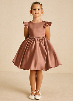 Azazie Tootsie Flower Girl Dresses Bronzer A-Line Bow Matte Satin Dress image3