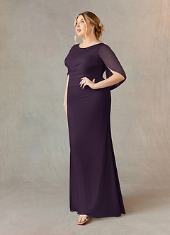 Azazie Belladonna vestidos de madre de la novia Vestido de Ciruela de Malla de Corte Sirena con Cuello en V Plisado image8