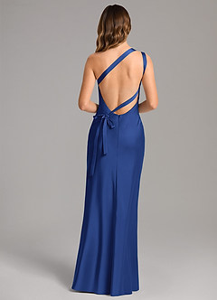 Azazie Monroe Bridesmaid Dresses Royal Blue Mermaid One Shoulder Stretch Satin Dress image2