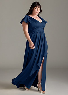 Azazie Omari Bridesmaid Dresses Dark Navy A-Line Stretch Satin Dress image10