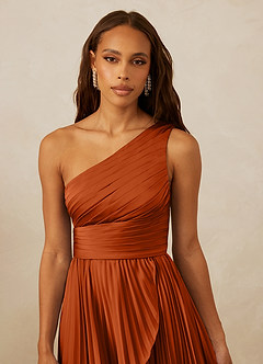 Christian Siriano Bridal for Azazie 1008 Bridesmaid Dresses Burnt Orange A-Line One Shoulder Stretch Satin Dress image8