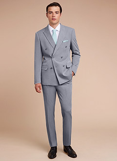 front Collins Grey Double Breasted Wool Blend Suit Jacket
