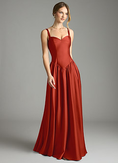 Azazie Evadina Vestidos de damas de honor Vestido de Óxido de Satén Elástico de Corte en A con Corsé image1