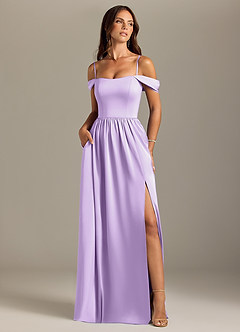 Azazie Calianna Bridesmaid Dresses Lilac A-Line Off the Shoulder Stretch Satin Convertible Dress image5