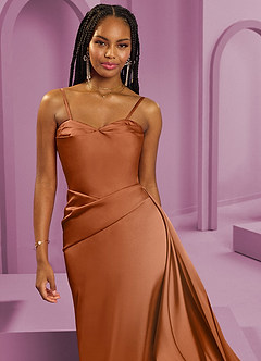 Barbie ♥ Azazie Bridesmaid Dresses Copper Sheath Strapless Stretch Satin Convertible Dress image11
