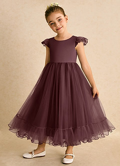 Azazie Phebs Blumenmädchenkleider A-Linie Tüll Kleid Sangria image3