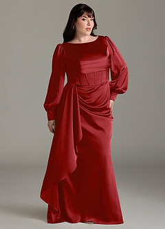 Azazie Raye Bridesmaid Dresses Pomegranate Mermaid Long Sleeve Stretch Satin Dress image9