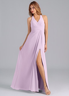 Azazie Dorota Bridesmaid Dresses Frosted Lilac A-Line Pleated Chiffon Dress image4