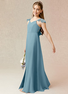 Azazie Everett Junior Moody Blue A-Line Chiffon Dress image3