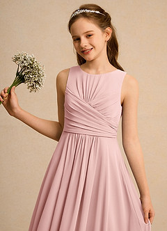 Azazie Ducky Girls Formal Flower Girl Dresses Powder Pink A-Line Pleated Chiffon Dress image3