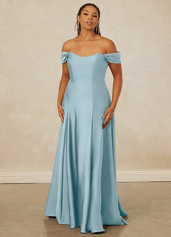 Christian Siriano Bridal for Azazie 1002 Vestidos de damas de honor Vestido de Azul Malhumorado de Satén Elástico de Corte en A Convertible con Vestidos sin tirantes image8