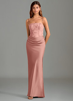 Azazie Emilia Bridesmaid Dresses Rosette Mermaid Strapless Stretch Satin Dress image4