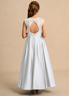 Azazie Candy Girl vestidos de niña de las flores Vestido de Blanco de Satin Mate de Princesa con Lazo image3