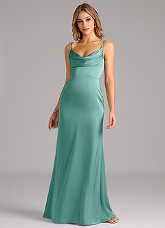 Azazie Aimee Bridesmaid Dresses Aqua A-Line Sweetheart Neckline Stretch Satin Dress image4