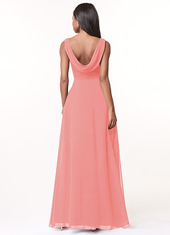 Azazie Karina Bridesmaid Dresses Coral A-Line Pleated Chiffon Dress image2