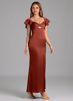 Azazie Demia Bridesmaid Dresses Terracotta Sheath Sweetheart Neckline Stretch Satin Dress image4