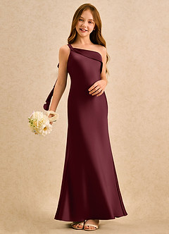 Azazie Almond Girls Formal Sukienki dla dziewczynek sypiących kwiaty Osłona Jedno ramię Satyna elastyczna Długość podłogi Sukienka image2
