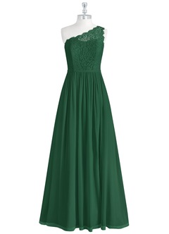 Azazie Demi Jurken voor bruidsmeisjes Jurk van Chiffon met A-Lijn One-Shoulder Donkergroen image9