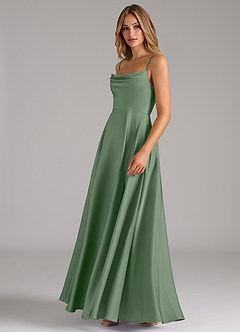 Azazie Elle Brautjungfernkleider A-Linie Plissee Stretch-Satin Kleid Matcha image6