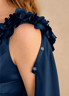 Azazie Rosita Girls Formal Flower Girl Dresses Dark Navy A-Line Pleated Stretch Satin Dress image6