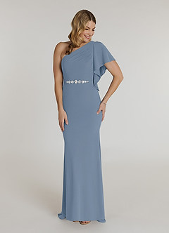 Azazie Pia vestidos de madre de la novia Vestido de Azul Polvoriento de Crepé elástico de Sirena con Plisado image1